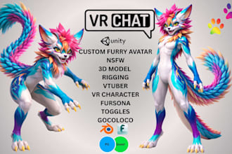 model custom 3d vrchat avatar, furry nsfw avatar, fursona, 3d vtuber anime quest