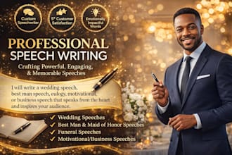 write a wedding speech, best man speech, eulogy, funeral speech or occassions