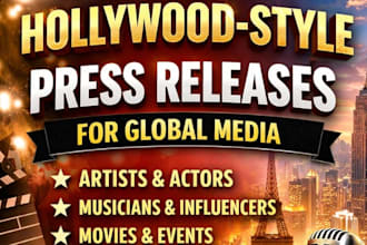 write and distribute hollywood style PR for global entertainment brands