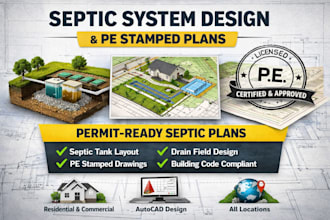 design septic system plan, tank layout with pe stamp permits ready