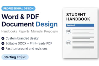design a professional word document, handbook, or business report in PDF