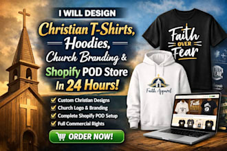 design christian t shirt hoodie church branding shopify pod in 24hrs