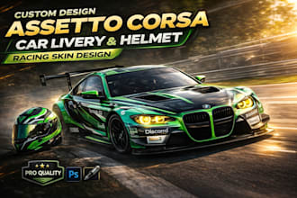 create assetto corsa car livery, helmet design, racing skin for sim racing