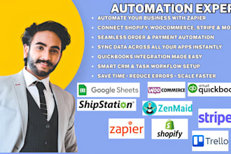 zapier expert quickbooks zenmaid shipstation woocommerce shopify stripe trello