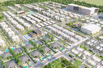 do 3d masterplan design, site plan, 3d aerial rendering, urban masterplan