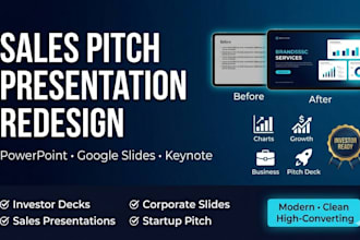redesign powerpoint, google slides, keynotes ppt and pitch deck for sales pitch