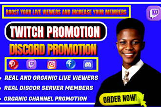 do organic twitch channel promotion and discord promotion to boost live viewers