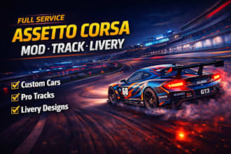 create assetto corsa mod, car, track, livery, skin for sim racing game