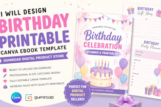 design birthday printable canva ebook template   gumroad digital product store