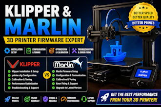 install, setup, configure and optimize klipper or marlin firmware for 3d printer