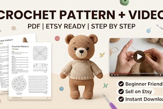 design crochet pattern PDF and tutorial video for etsy products