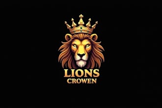 do unique royal crown lion head logo design for 24 hrs