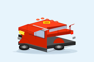 create a 3d lego supercar, vehicle, helicopter, bike model for games, 3d print