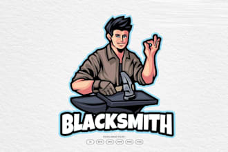 do eye catchy hand draw blacksmith logo very fast with super color