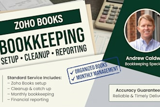 manage monthly bookkeeping, setup, cleanup, catch up and reporting in zoho books