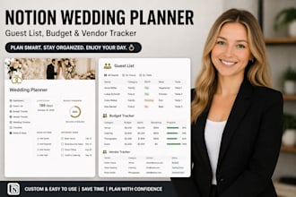 design notion template for wedding planning, guest lists, budget vendor tracker