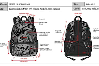 design a detailed handbag, backpack, or tote bag tech pack for manufacturers