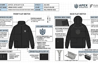 create detailed fashion tech packs with detailed construction and measurements