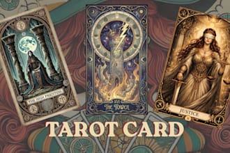 design custom tarot card and oracle card illustration with mystical style