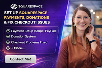 set up squarespace payments, donations and fix checkout issues