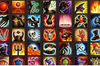 do pixel art icon,items, game ui,assets,character skill ability icon indie game