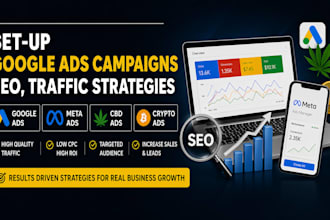 set up google ads campaigns SEO traffic strategies meta ads, cbd ads ,crypto ads