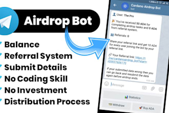 create a telegram airdrop bot with tasks, wallet check and referral system
