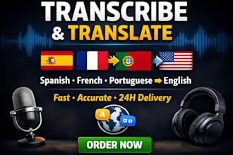 transcribe and translate spanish french portuguese audio video to english