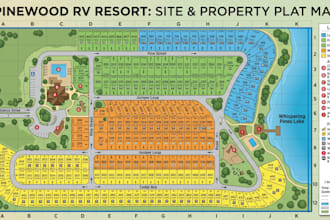 illustrate plot map, plat map, rv parking, site, property map design