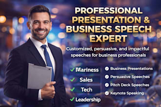 write professional presentation and public speaking speeches
