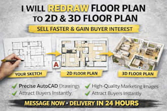 redraw floor plan into 2d floor plan autocad for real estate use