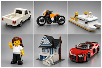turn your ideas into lego minifig, house, bike, car, ship, partlist, instruction