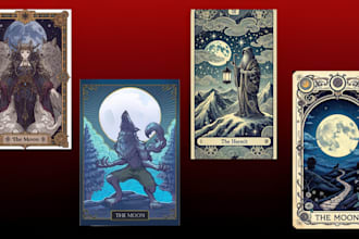 draw dark gothic tarot card illustration for custom tarot deck and oracle deck