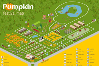 create a vector map illustration for festivals, venues and events