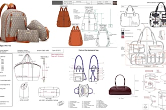 design your bag, handbag, backpack, luggage, wallet, and make a tech pack