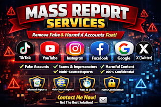 do mass reports for facebook instagram youtube tiktok google linkedin dmca