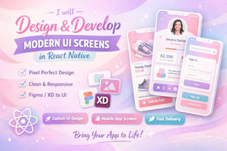 design and develop modern UI screens in react native