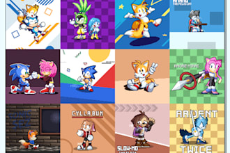 draw sonic oc and fan art in pixel art style