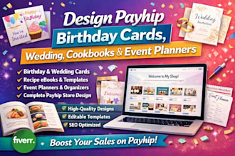 design payhip birthday weeding card cookbooks  templates event planners website