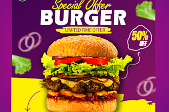 design a limited time  off burger offer banner for social media