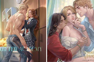 semi realistic nsfw couple art romance book cover, character design cover page
