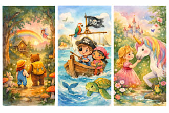 create watercolour childrens book illustrations for KDP and selfpublishing