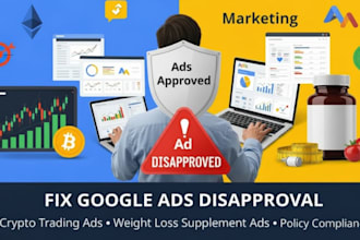 fix ads disapproval for crypto trading project, weight loss supplement google ad