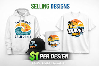 design print on demand products for printify, printful and spreadshirt