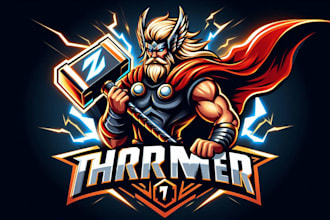 design a powerful thunder god mascot logo inspired by norse legends