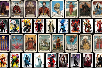 do card game design, board game art, custom playing cards, party card box mockup