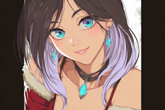 draw a unique christmas anime character portrait