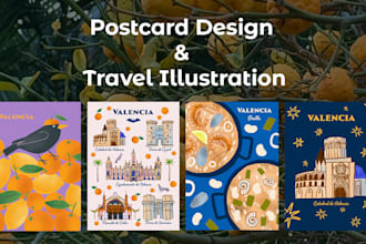 draw travel illustrations and postcard design for your tourism business