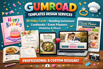 design gumroad birthday weeding card cookbooks templates event planners website