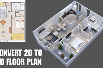 convert 2d floor plan to photorealistic 3d floor plan design rendering autocad